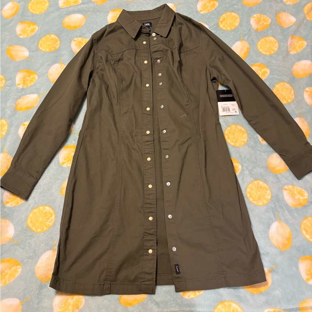 NWT Lee Olive Green Button-Front Shirt Dress